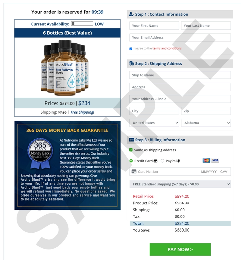 Arctic Blast Checkout Page
